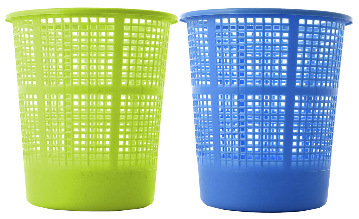 Kuber Industries Pack of 2 Plastic Mesh Dustbin|Open Dustbin For Kitchen, Bedroom, Office|Garbage bin|Waste bin|Capicity 5 Liters (Blue & Green)