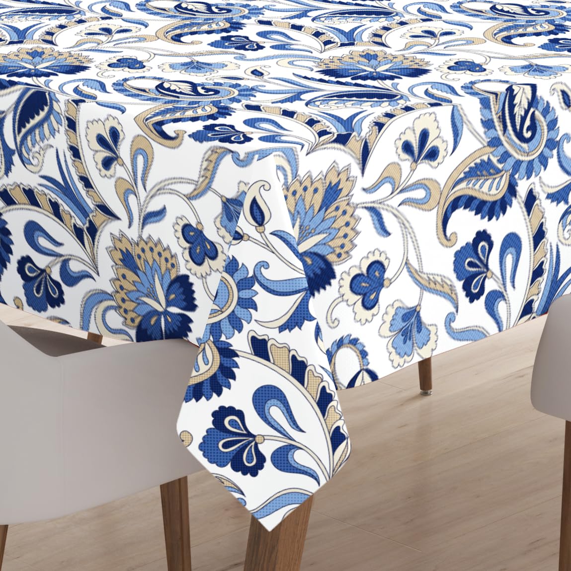 Encasa Dining Table Cloth - 6 ft - Water Repellent - Rectangular - Polyester Printed Twill Fabric Table Cover - 142x180 cm - Machine Washable - Durable - Chintz Blue