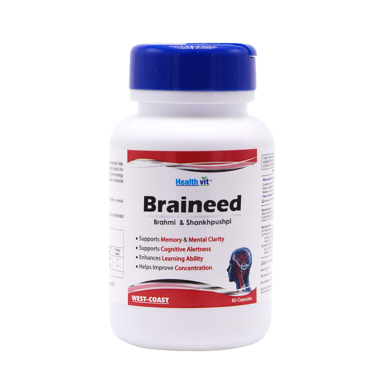 Healthvit Braineed Brain Support Supplement for Memory & Focus with Brahmi & Shankhpushpi – 60 Capsules