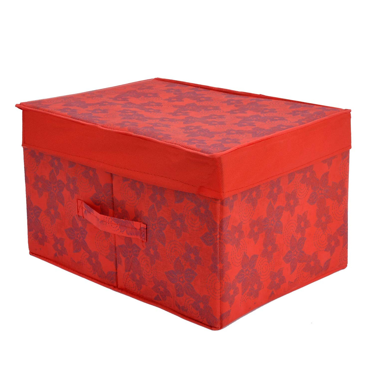 Kuber Industries Metallic Print Non Woven Fabric Foldable Shirt Cover Foldable Large Size Cloth Storage Box Toy, Books Wardrobe Organiser Box with Lid, Extra Large (Red)