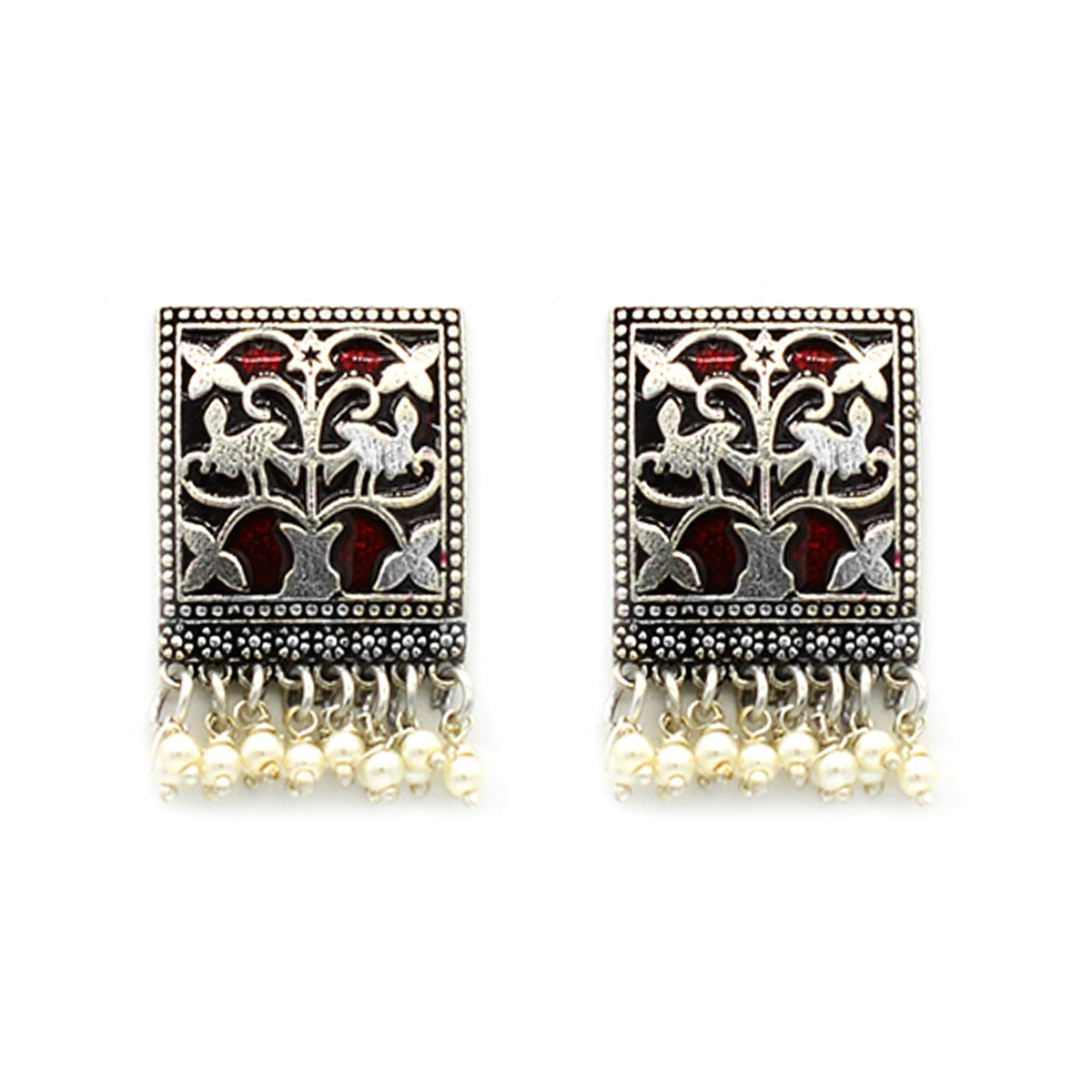 Teejh Miniature Red Enamel Silver Earrings For Women