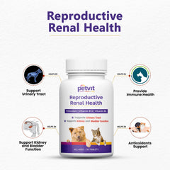 Petvit Reproductive Renal Health Tablet | for Bladder & Renal Health in Dogs and Cats | Improves Urinary Tract Health | All Ages Breed Dogs & Cats – 30 Tablets