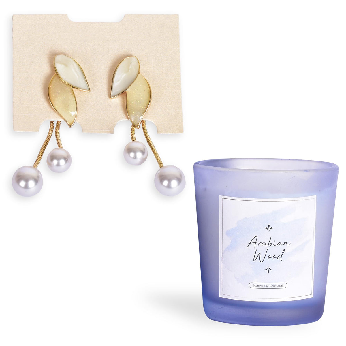 Gleevers Gift Set for Women |Gift Box pack of 2 with Candle (Fairy Tale Rose,60 gm) & Pearl Dangler Earring|Birthday Gift,Anniversary Gift,Valentine Gift,Secret Santa Gifts