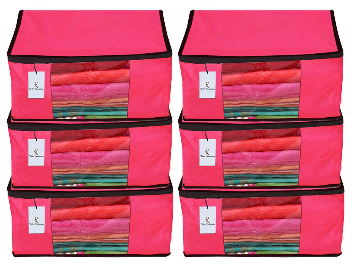 Kuber Industries 6 Piece Non Woven Fabric Saree Cover Set with Transparent Window, Extra Large, Pink-CTKTC23763