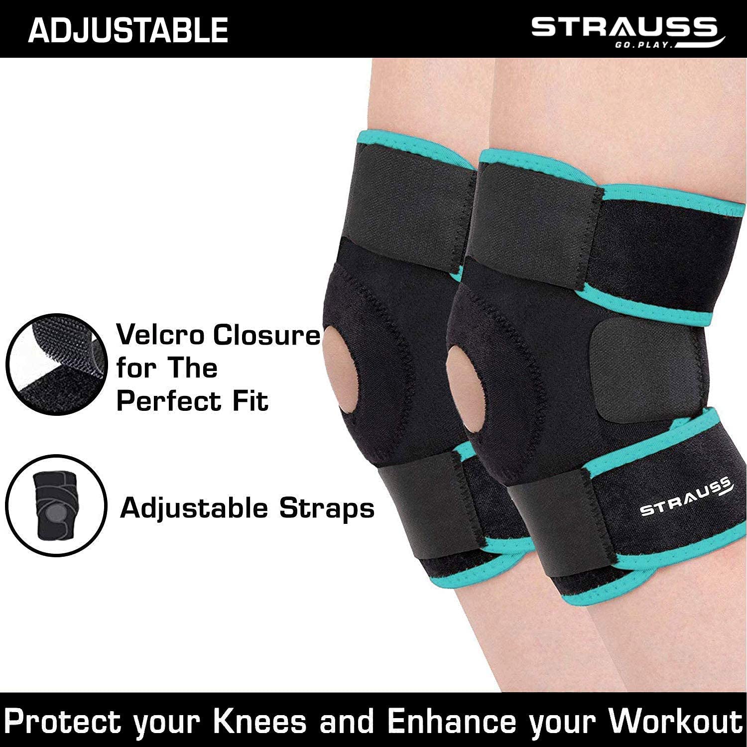 STRAUSS Adjustable Knee Support Patella|knee support for men and women|knee  cap|Knee brace|Knee Guard |Knee Cap|Knee pain relief |Knee belt|Joint pain