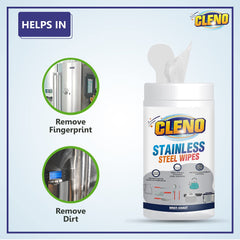 Cleno Stainless Steel Wet Wipes Quickly Cleans, Shines & Protects Cookers, Stove, Sink Range-Hood & Trash Cans, Refrigerator, Microwave, Dishwashers & Grills Surfaces, Fresh - 50 Wipes (Ready to Use)