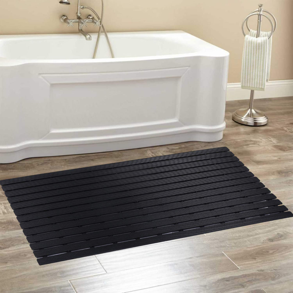 Kuber Industries Hard Plastic Anti Skid Bath Mat 18x23.5“ (Black) -CTKTC8550