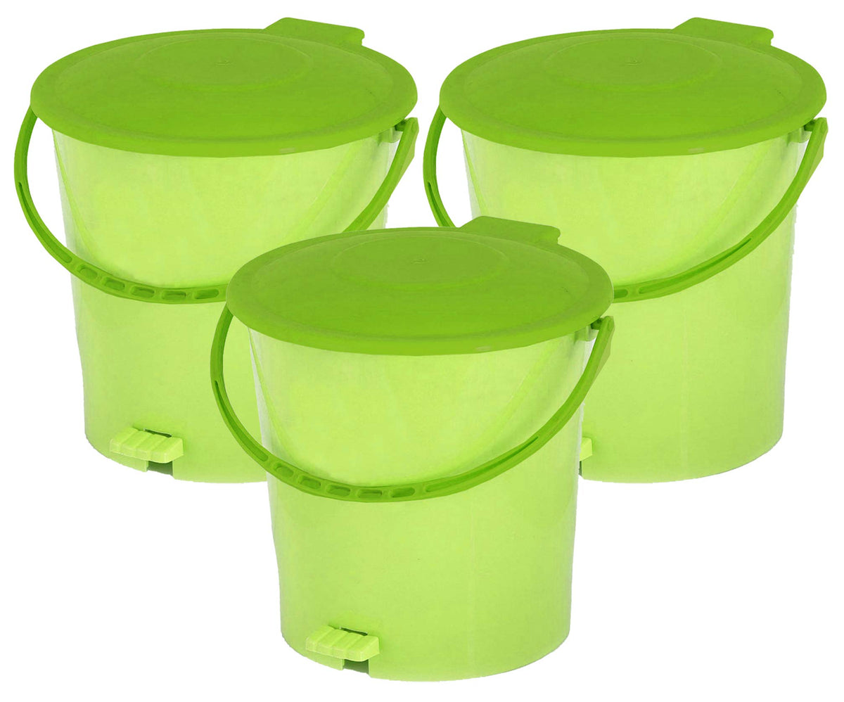 Kuber Industries 3 Pieces Ultra Plastic Garbage Waste Dustbin for Home, Office with Handle, 5 Liters (Green)-KUBMART3027