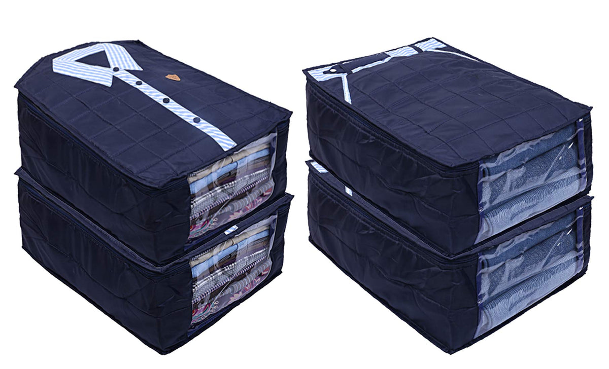 Heart Home Parachute Waterproof 4 Pieces Shirt and Trouse Cover Quilted/Wardrobe Organizer (Blue) - CTHH13789