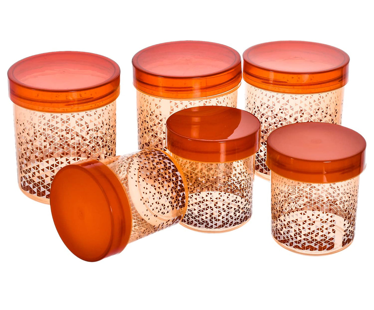Kuber Industries Tringle Printed Plastic Storage Container For Cereals, Spices, Dry fruits, Snackes With Lid, 500ml & 1000ml Pack of 6 (Brown)-46KM0547