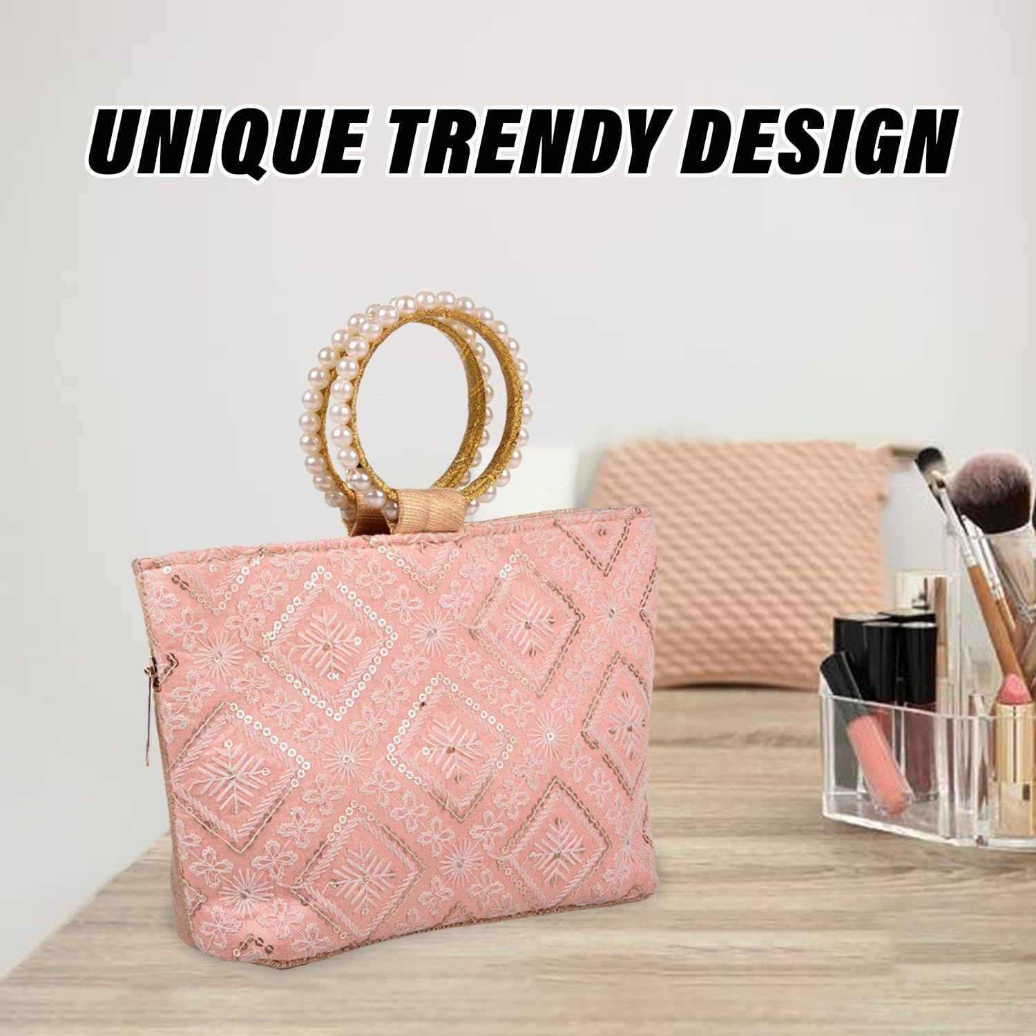 Women's Stylish Gold and Peach Party Wear Latest Design Clutch – Stilento