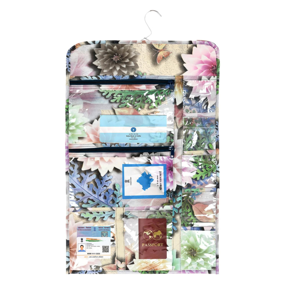 Kuber Industries Document Holder | PVC Sun Flower Design Document Organizer | Double Sided Document Holder for Home | 7 Small Pocket with 3 Zipper | Brown