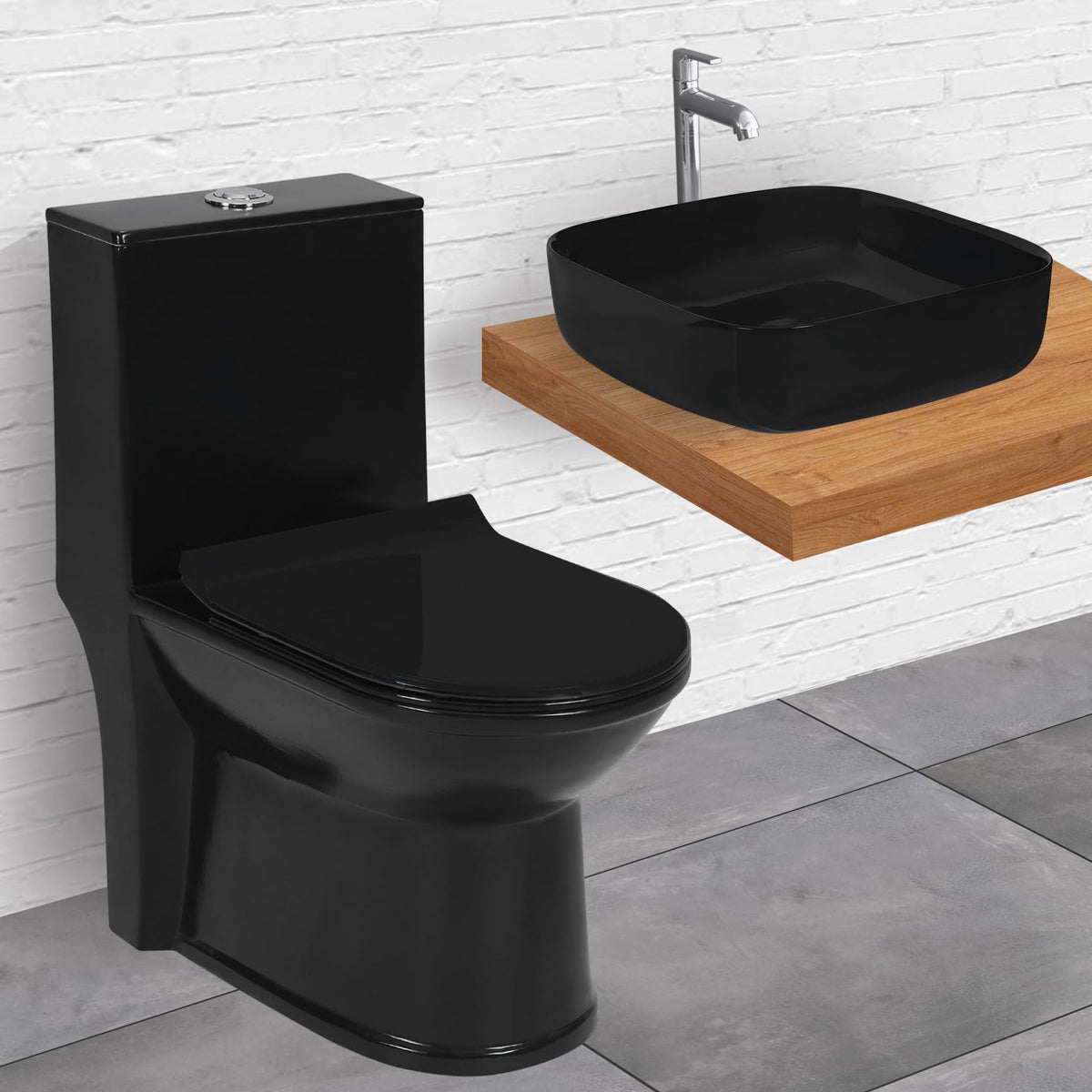 Plantex Ceramic One-Piece Commode with Counter-Top Basin for Bathroom/Western Toilet/Bathroom Wash Basin – Black