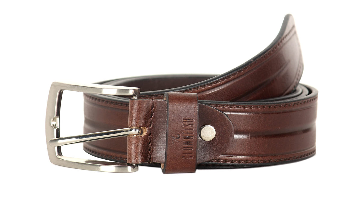 THE CLOWNFISH Men's Genuine Leather Belt with Textured/Embossed Design-Chocolate Brown (Size-32 inches)