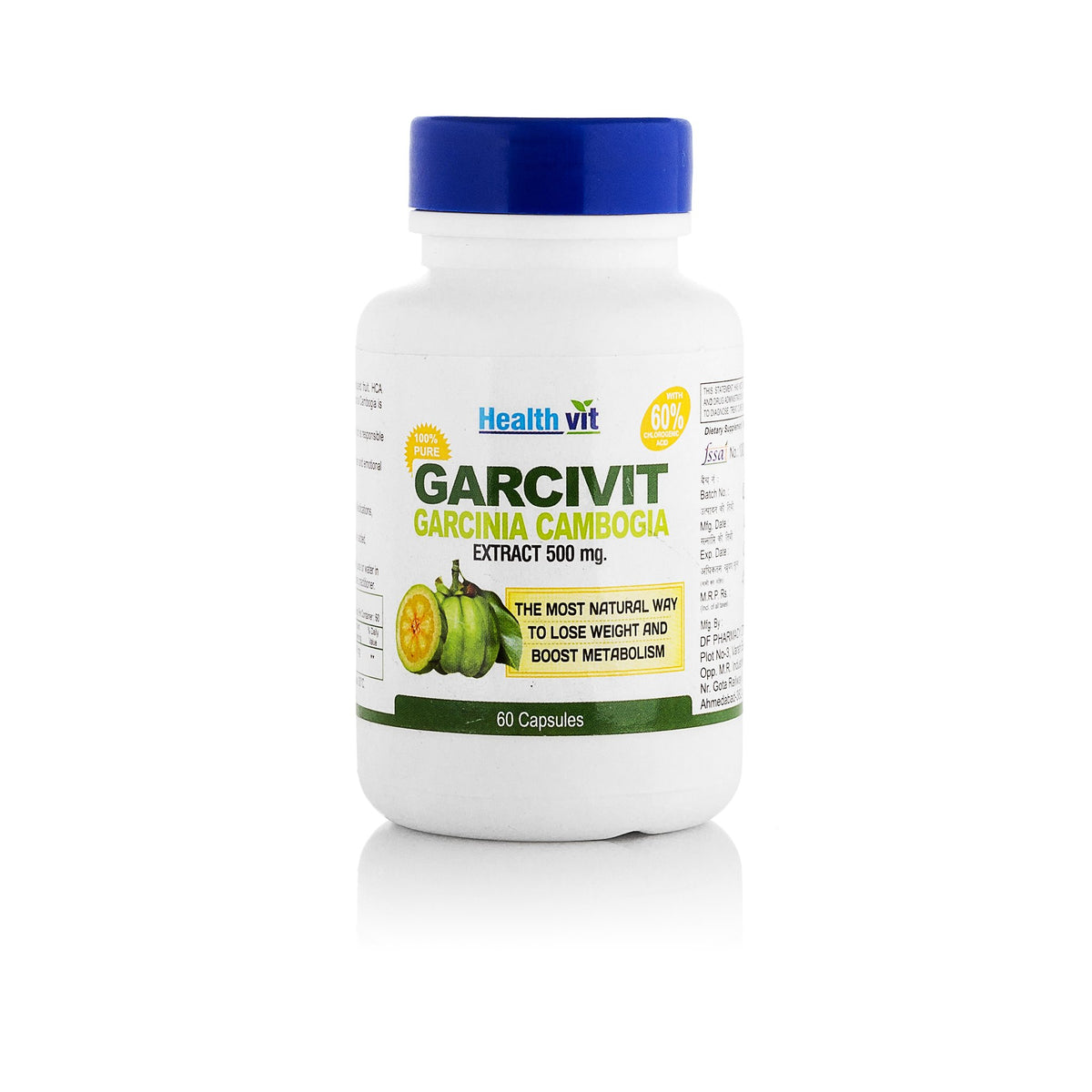 Healthvit Garcinia Cambogia Capsules | Natural Weight Loss Supplement | 500 mg Extract | Supports Metabolism & Energy | Supports Appetite Control | Reduce Fat Storage - 60 Capsules