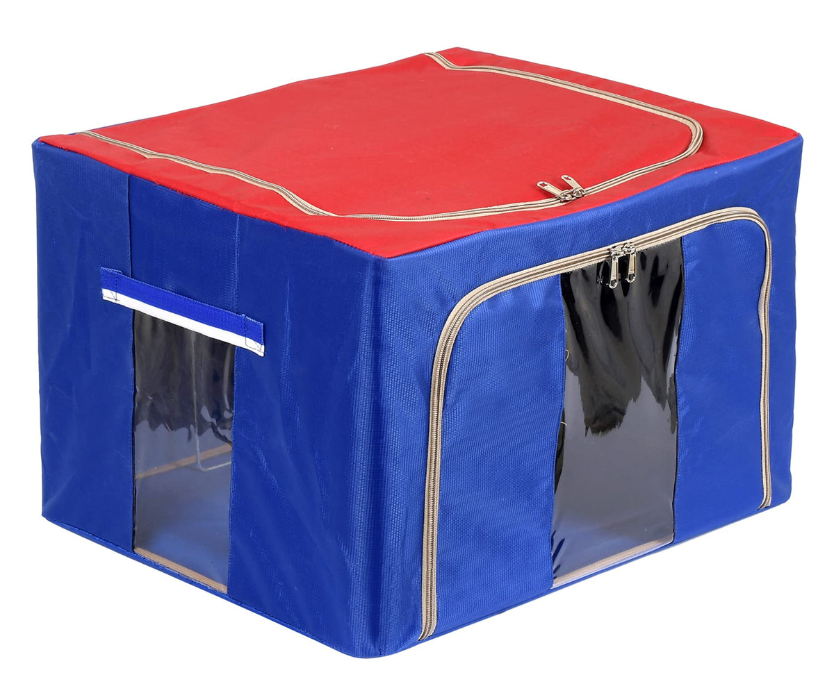 Kuber Industries Steel Frame Storage Box/Organizer For Clothing, Blankets, Bedding With Clear Window, 44Ltr. (Red & Blue)-44KM0297