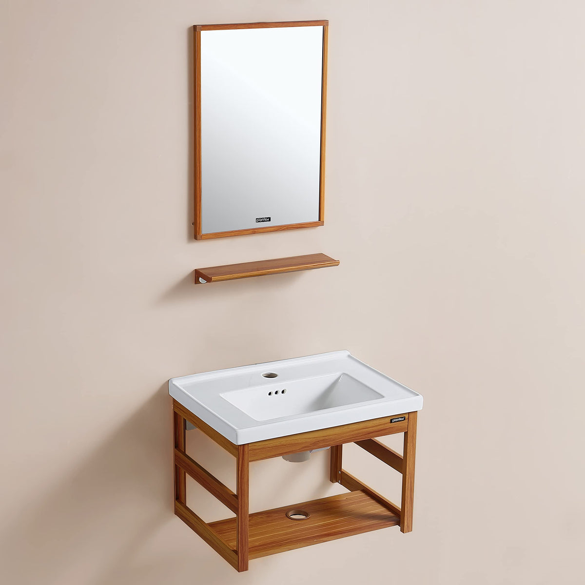 Plantex Aluminum Bathroom Vanity Cabinet Set with Sink/Mirror & Ceramic Basin for Bathroom – (Brown)