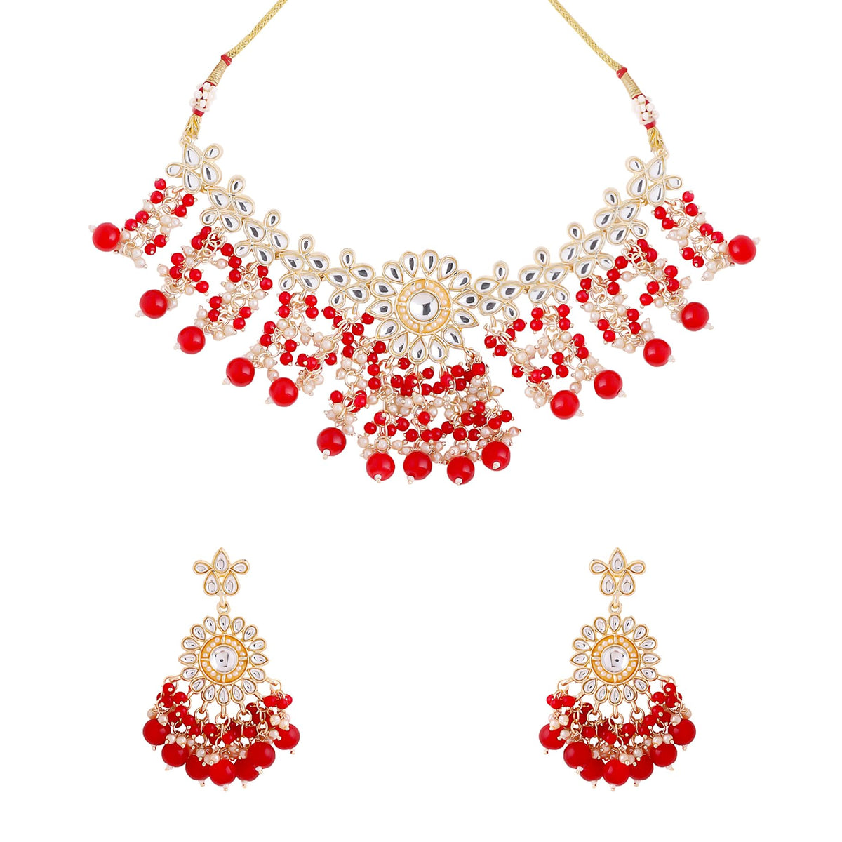 Yellow Chimes Jewellery Set for Women and Girls Kundan Necklace Set Gold Plated Kundan Studded Beads Drop Choker Necklace Set | Birthday Gift for girls and women Anniversary Gift for Wife