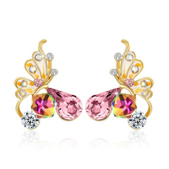 Yellow Chimes Moxie Collection Butterfly Multi-color Crystal Stud Earrings For Women & Girls (Pink)