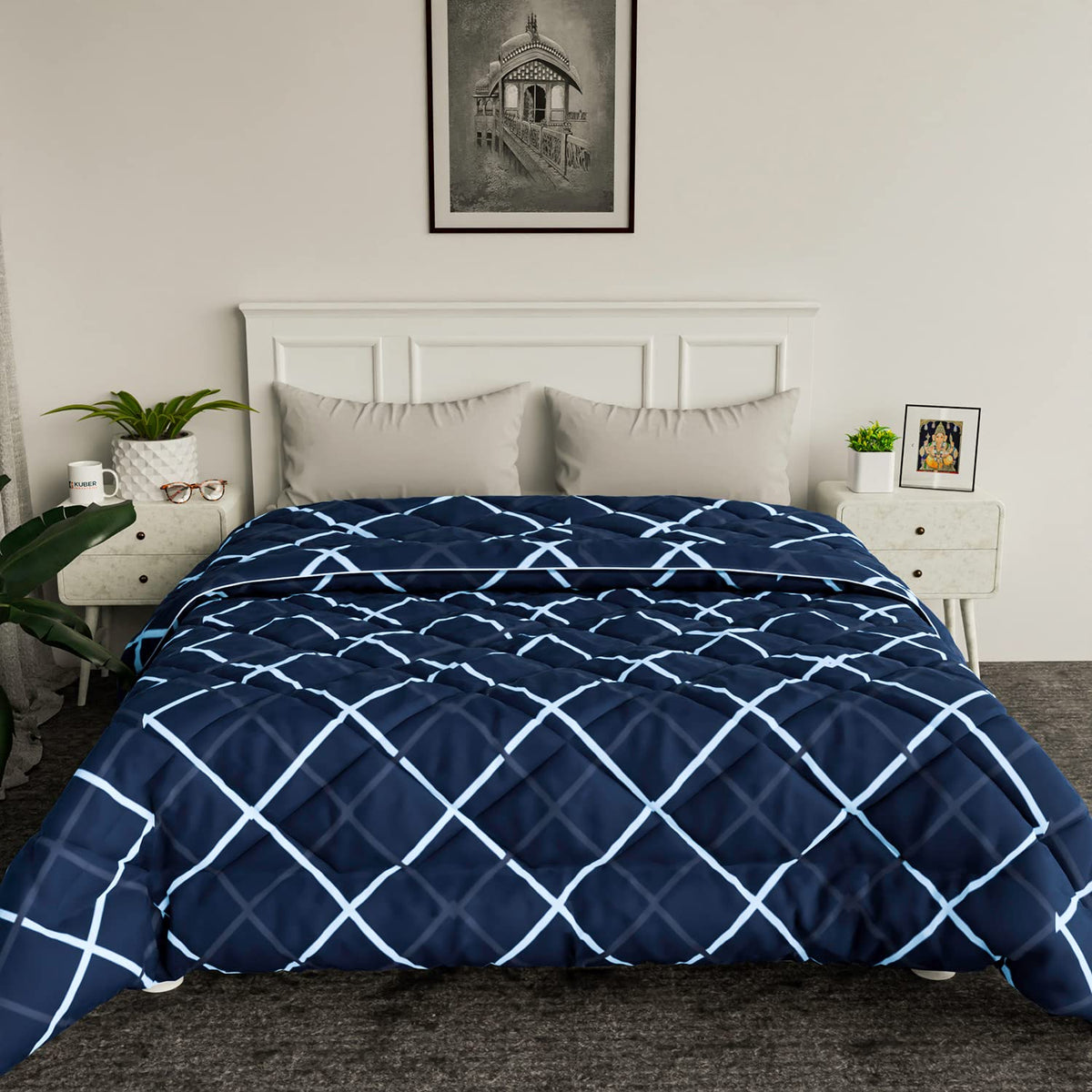 Kuber Industries Comforter for Double Bed|Microfiber Winter Comforter for Double Bed|220 GSM Reversible Zig Zag Design Comforter|AC Quilt|Dohar (Blue)