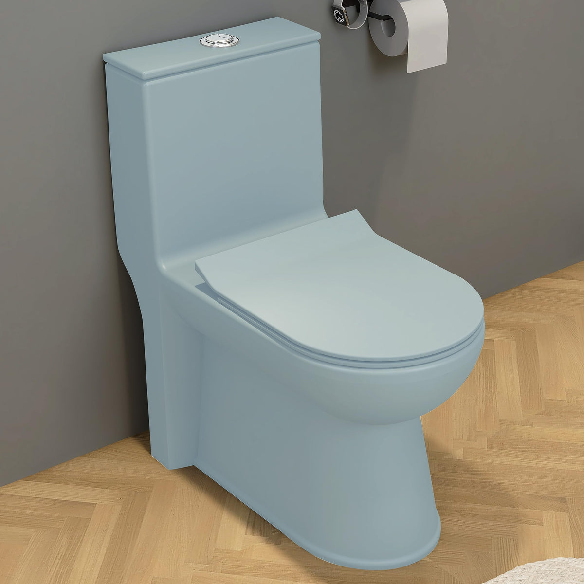 Plantex Platinium Ceramic Rimless One Piece Western Toilet/Water Closet/Commode With Soft Close Toilet Seat - S Trap Outlet (Ocean)