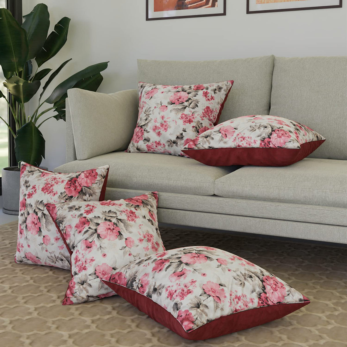 Kuber Industries Cushion Cover | Sofa Cushion Covers | Square Cushion Covers | Soft Silk Cushion Covers | Couch Cushion Covers | Set of 5 | 16 Inch | Multicolor