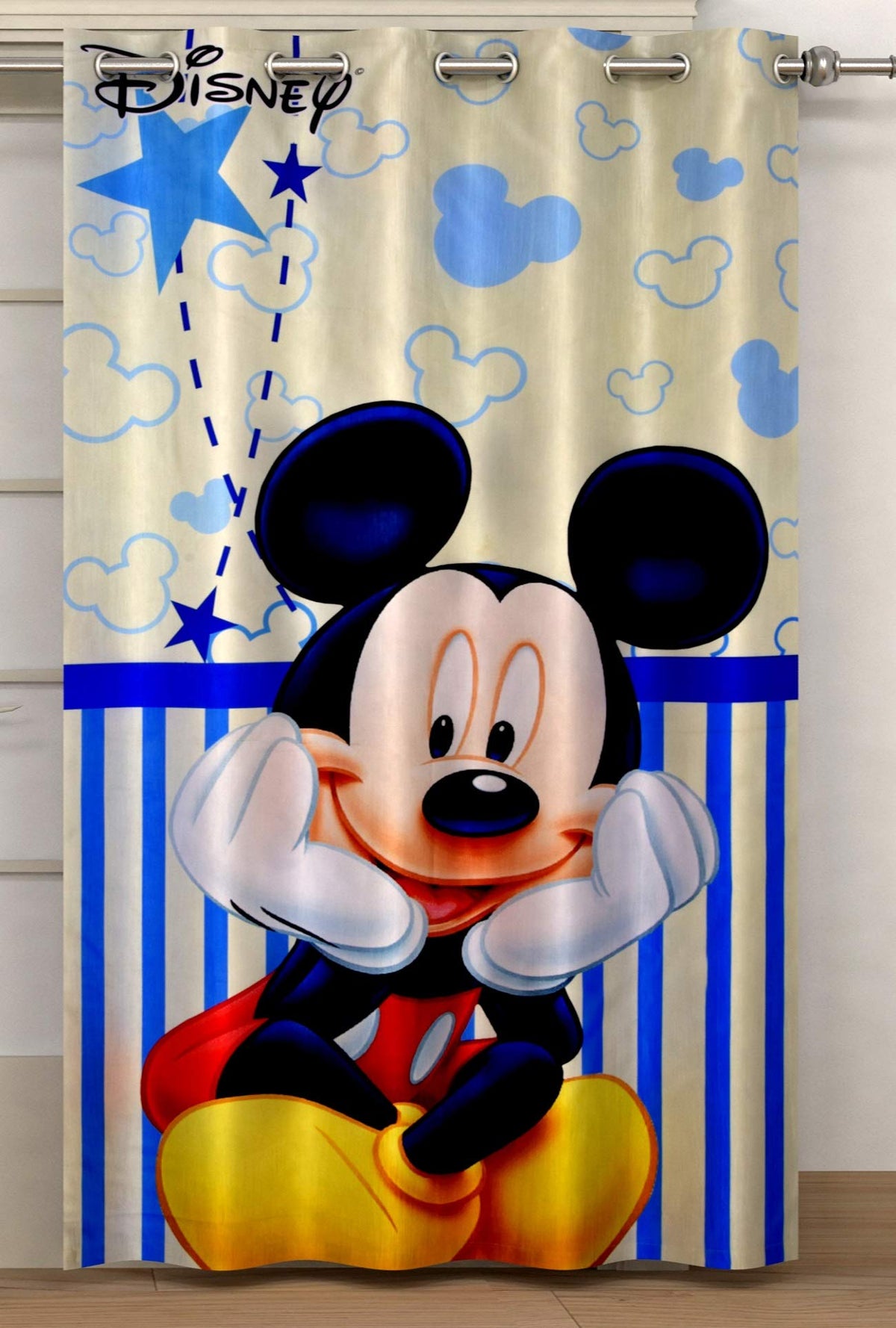 Kuber Industries Disney Mickey Print Polyester Special Blackout Long Crush Eyelet Door Curtain 7 Feet (Cream)-KUBMART021