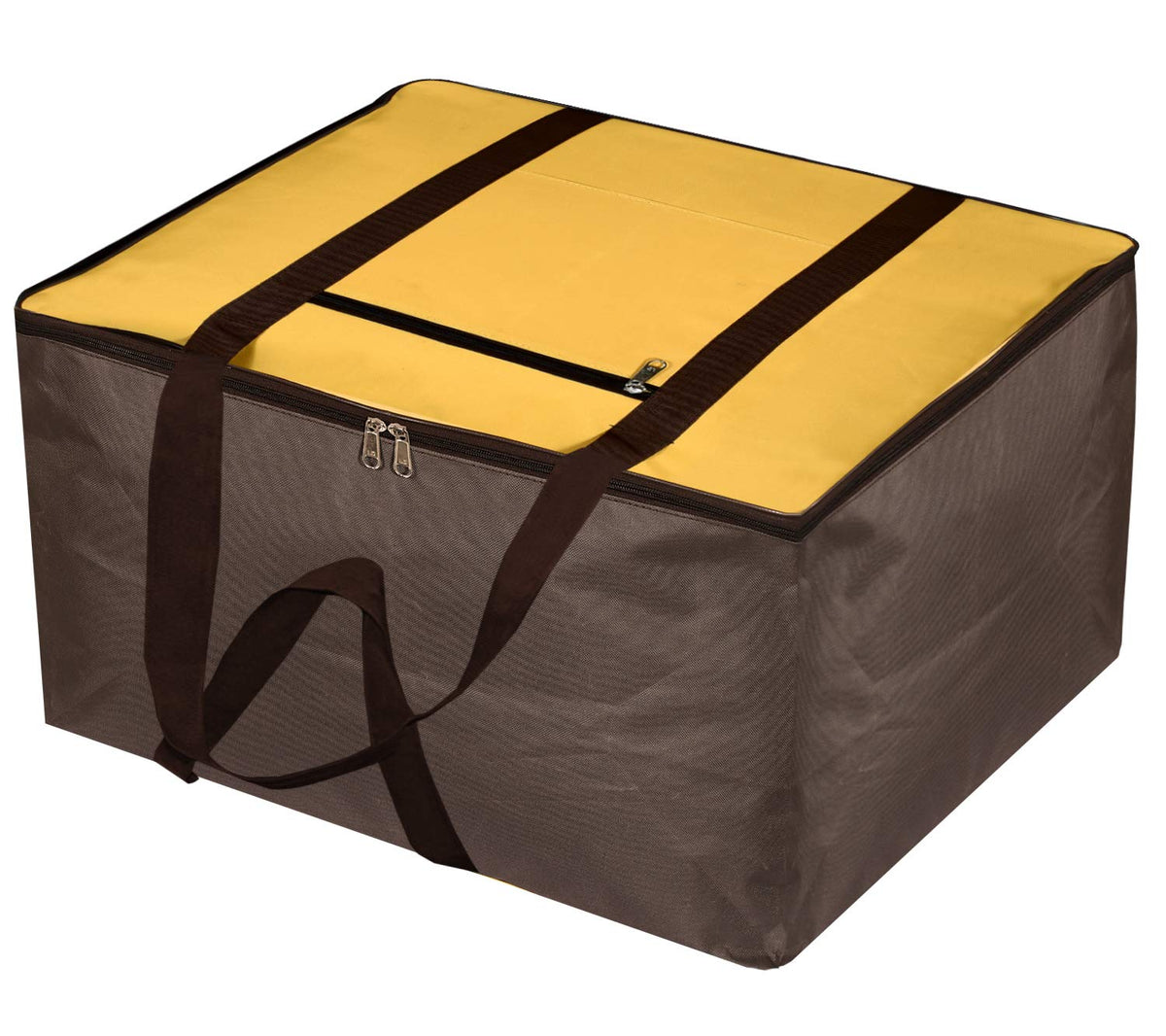 Kuber Industries Small Size Lightweight Foldable Rexine Jumbo Underbed Storage Bag With Zipper And Handle (Yellow & Brown)