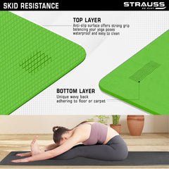 STRAUSS EVA Yoga Mat with Carry Strap | Non-Slip Exercise Mat for Home & Gym | Eco-Friendly, Lightweight & Durable Workout Mat | Ideal for Yoga, Pilates, Fitness | Ideal for Men & Women,8mm,(Green)