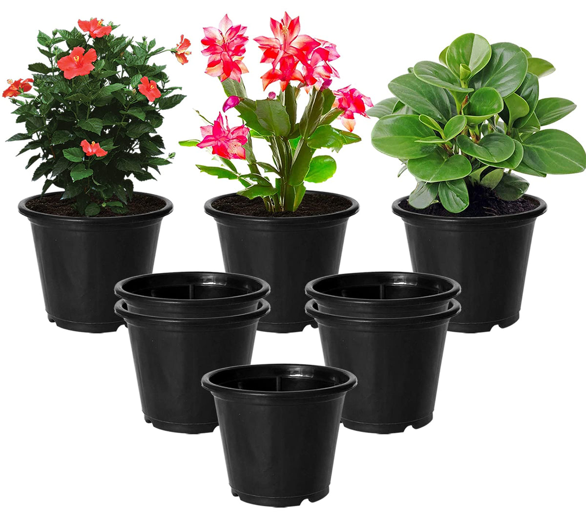 Kuber Industries Durable Plastic Flower Pot|Gamla with Drain Holes for Indoor Home Decor & Outdoor Balcony,Garden,6"x5",Pack of 8 (Black)