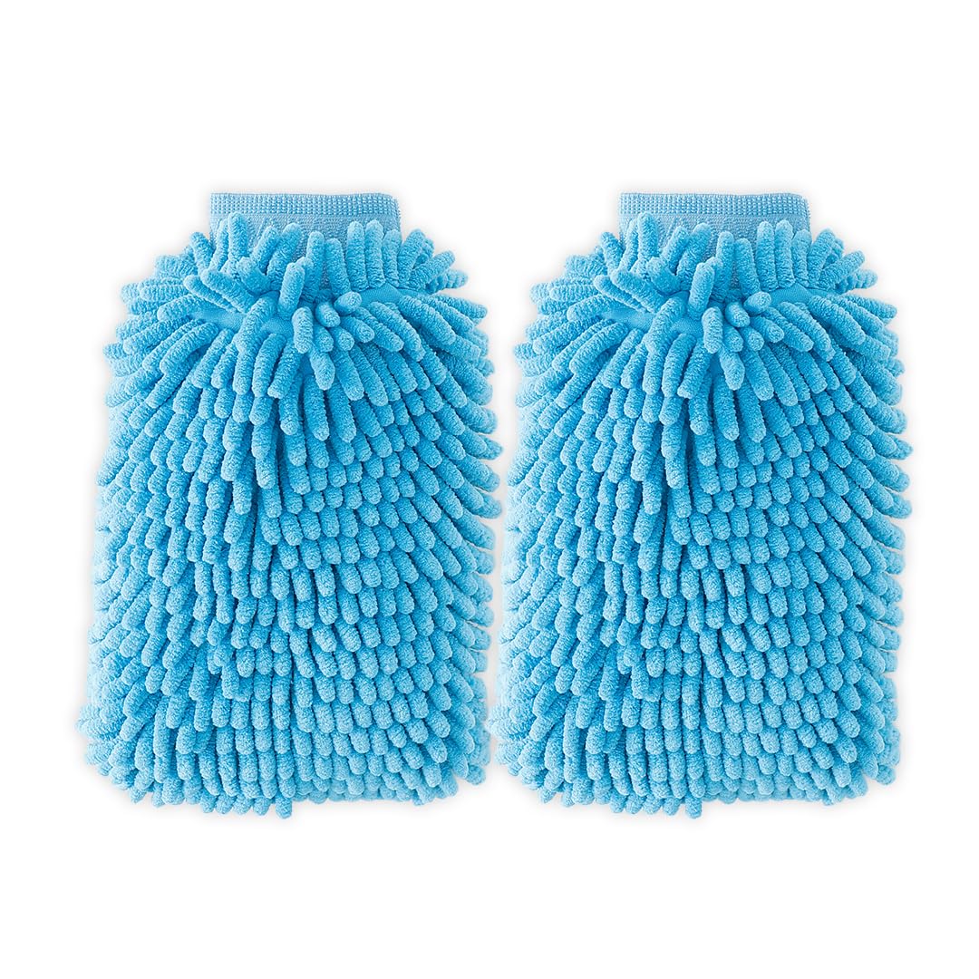 UMAI Microfiber Double-Sided Chenille Wash Mitt 1000 GSM - Super Soft, Ultra-Absorbent, Multipurpose and Double Sided Dusting Gloves for Home Cleaning | Car Cleaning, Windows and Kitchen (Blue)