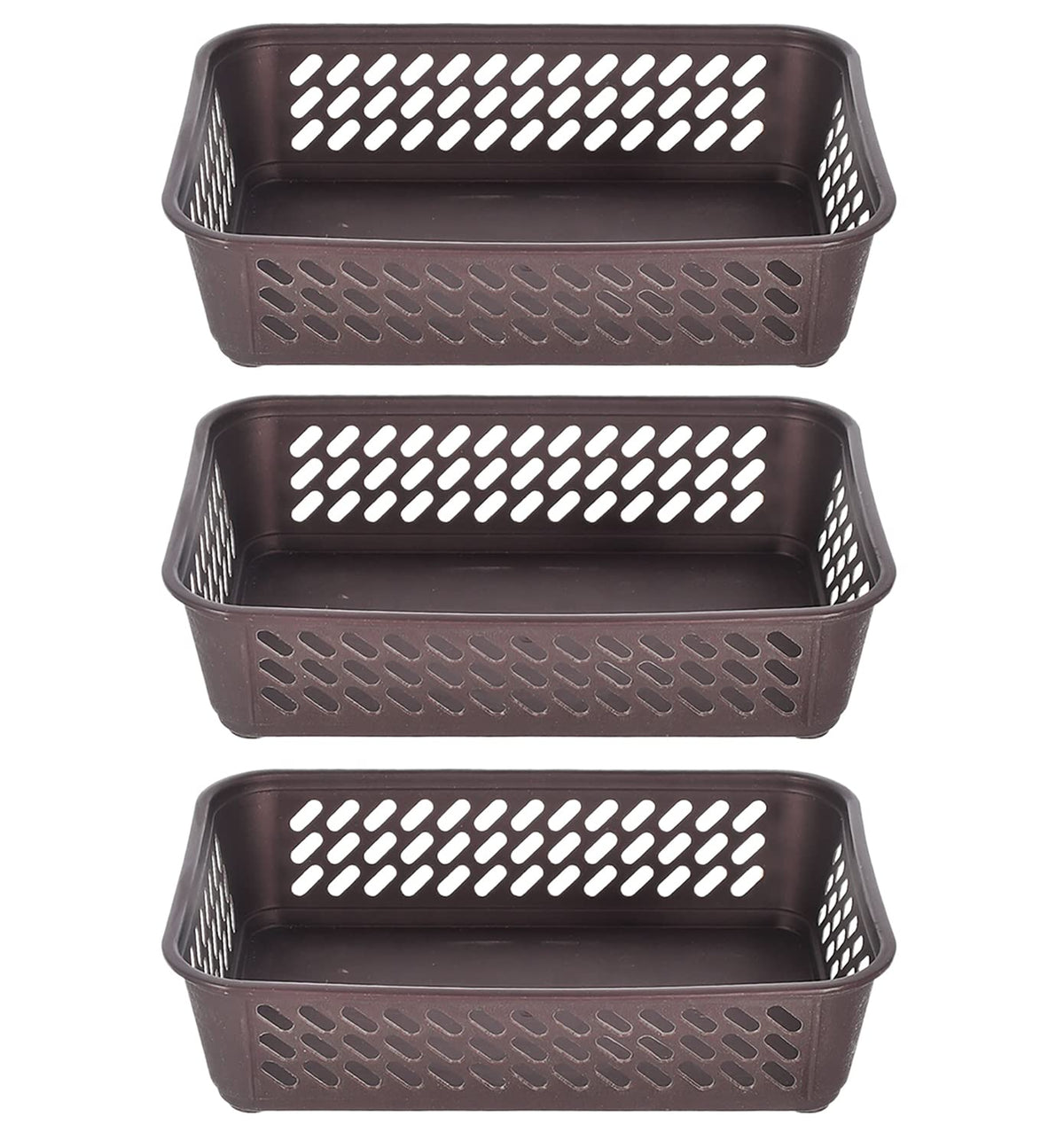 Kuber Industries Multipurposes Super Tidy Plastic Basket, Organizer For Kitchen, Countertops, Cabinets, Bathrooms- Pack of 3 (Brown) -46KM0568