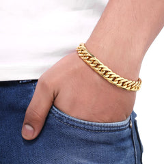 Yellow Chimes Bracelets for Men and Boys Fashion Gold Bracelet for Men | Gold Plated Stainless Steel Curb Chain Bracelet for Men | Birthday Gift for Men and Boys Anniversary Gift for Husband