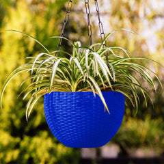 Kuber Industries Plastic Hanging Flower Pot for Balcony & Railing Set of 5 (Blue)-18x18x59 cm