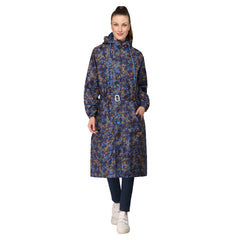 THE CLOWNFISH Juliet Series Raincoats for Women Rain Coat for Women Raincoat for Ladies Waterproof Reversible Double Layer Longcoat with Printed Plastic Pouch (Blue, XXL)