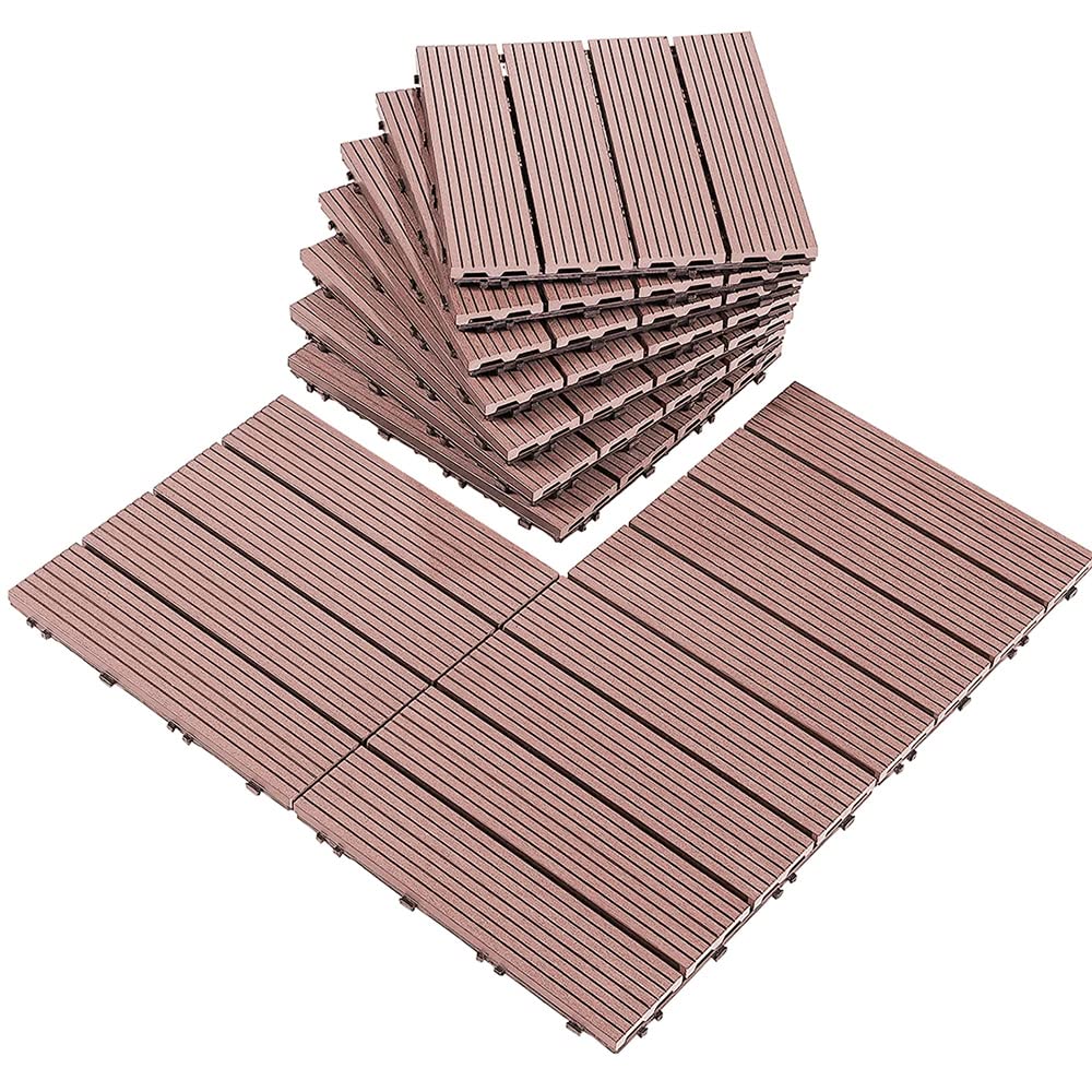 Cheston Interlocking Tiles for Floor I Wood Plastic Composite Tiles for Indoor/Outdoor I Weather & Water Resistant I Quick Flooring Solution I 12" X 12" Deck Tiles (Set of 16, Brown)