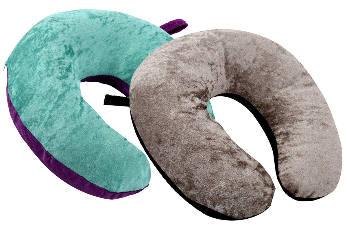 Kuber Industries 2 Pieces Unisex U-Shaped 100 Percent Pure Micro Fibre Soft Cushions Neck Rest Pillow for Travel, Car, Train, Flight, Bus (Purple & Green,Black & Grey)-CTKTC39210