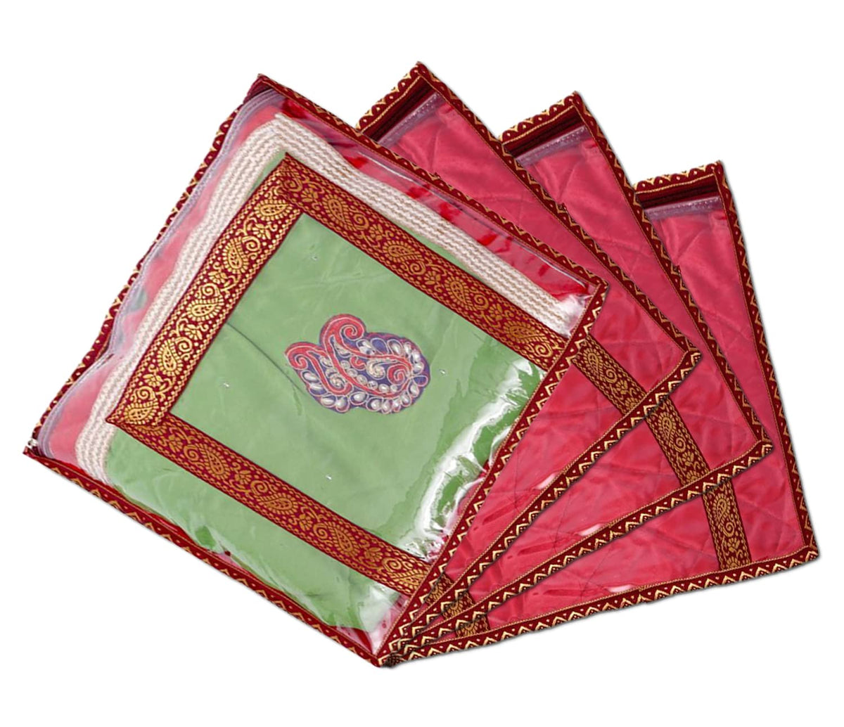 Kuber Industries PVC Single Saree Covers With Transparent Top Pack of 4 (Maroon)