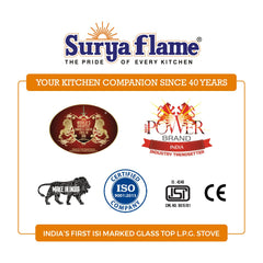 Surya Flame Double Cook LPG Gas Stove | Manual 2 Burner Gas Stove Stainless Steel Body | Durable Brass Burners | Rust Free | 2 Years Complete Doorstep Warranty