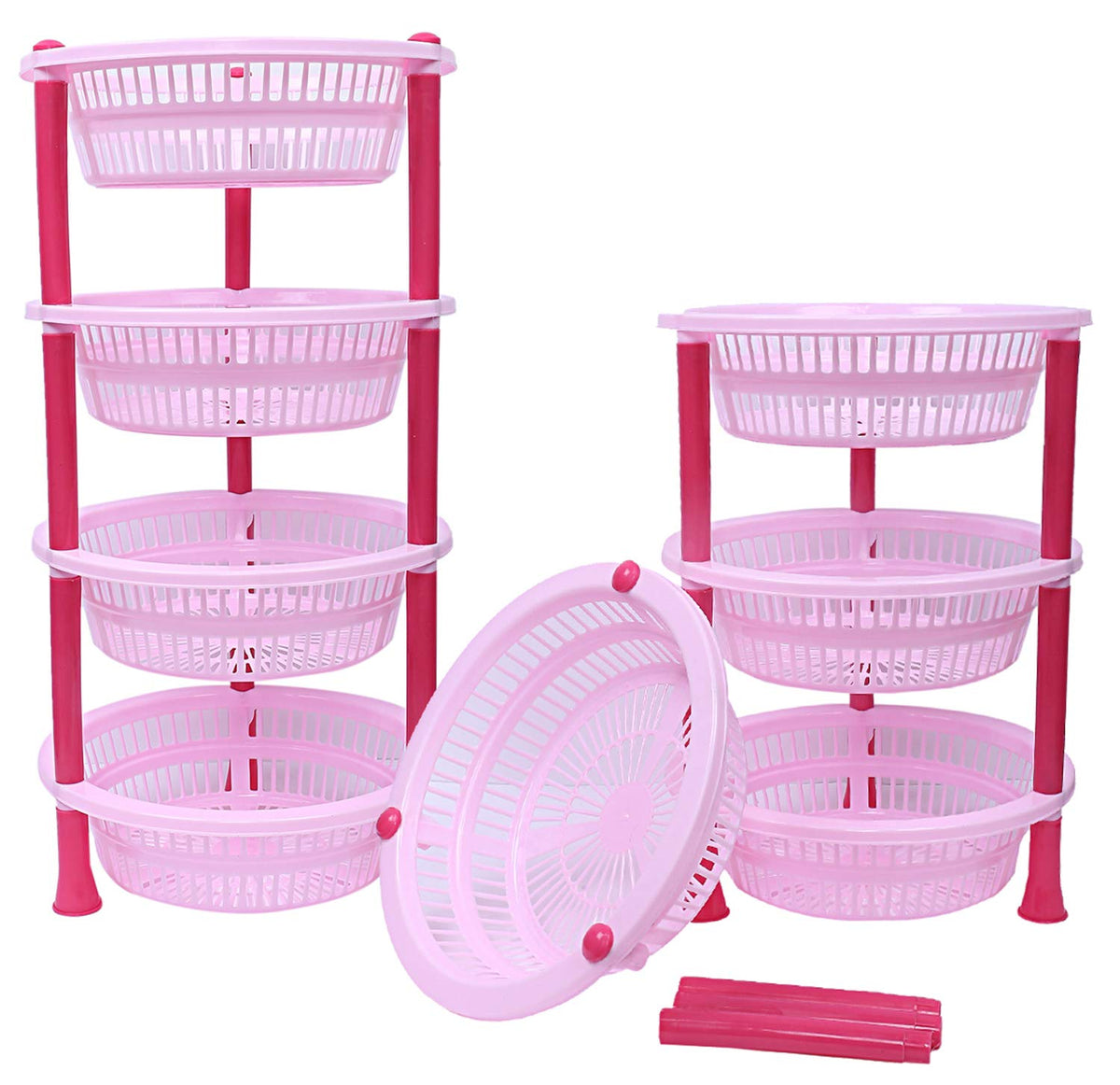 Kuber Industries Plastic 2 Pieces 4 Layer Multi-Purpose Kitchen Storage Basket Rack (Pink)-Ctktc13206