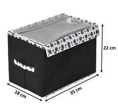 Kuber Industries Storage Box|Toy Box Storage For Kids|Foldable Storage Box|Transparent Lid & Handle|Small size (Black)