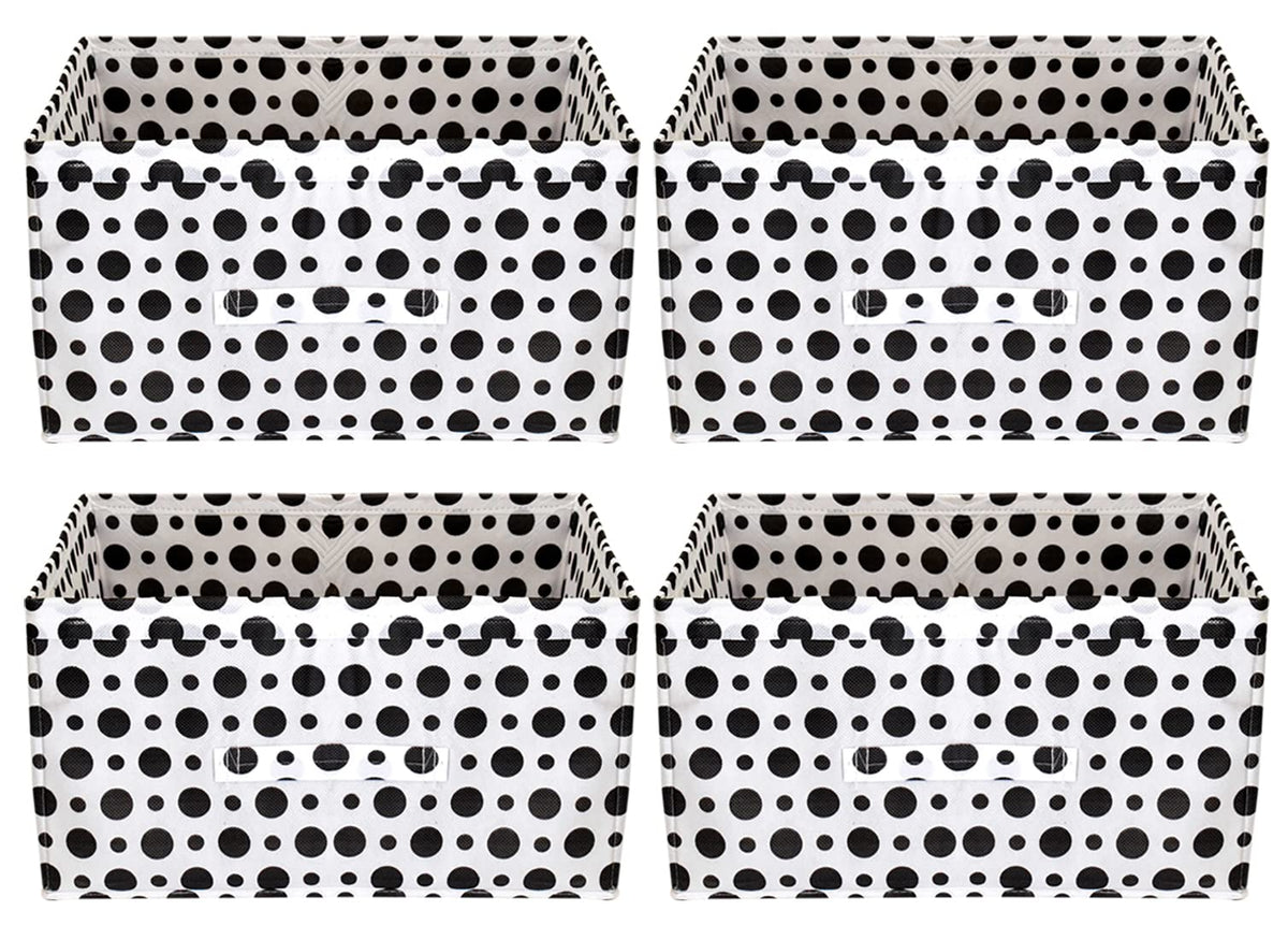 Kuber Industries Dot Printed Printed Multipurposes Rectangular Flodable Storage Box, Drawer Storage and Cloth Organizer- Pack of 4 (Black & White)-HS43KUBMART26347