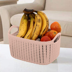 Kuber Industries Unbreakable Plastic 4 Pieces Multipurpose Large Size Flexible Storage Baskets/Fruit Vegetable Bathroom Stationary Home Basket with Handles (Peach & Brown) -CTKTC37860