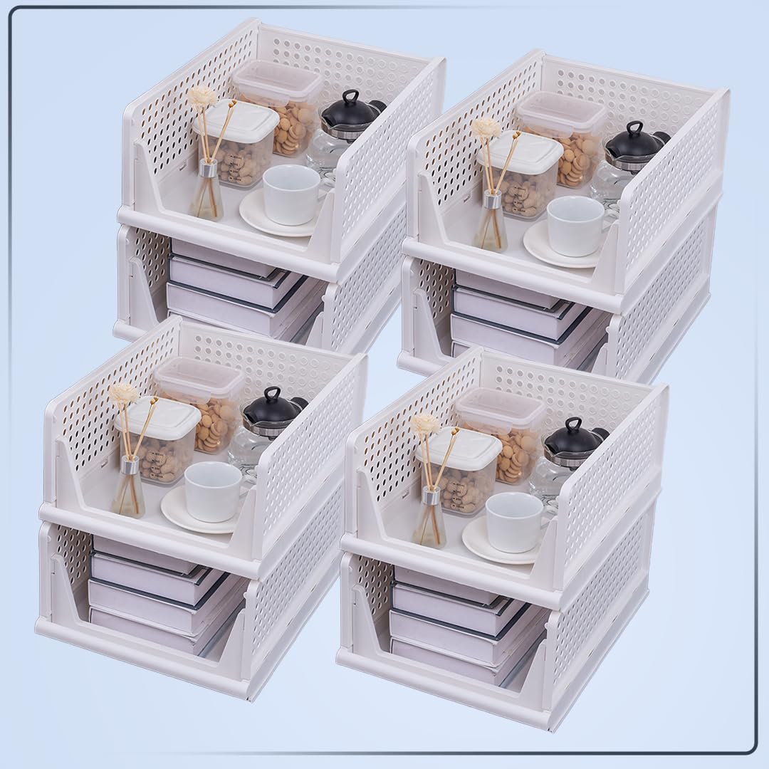 CHESTON Wardrobe Organizer for Clothes Foldable & Stackable Almirah/Cupboard for Clothes Multi Purpose Plastic Shelf Clothes Box for Wardrobe Pack of-4