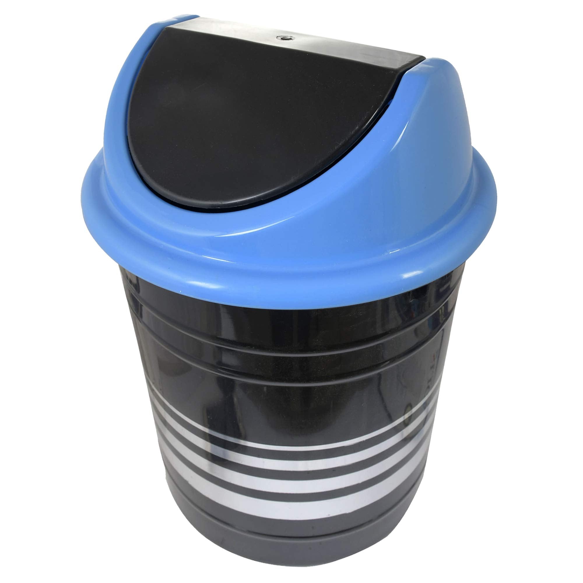 Kuber Industries Plastic 3 Pieces Medium Size Swing Lid Garbage Waste Dustbin for Home, Office, Factory, 10 Liters (Black & Blue)-KUBMART10242