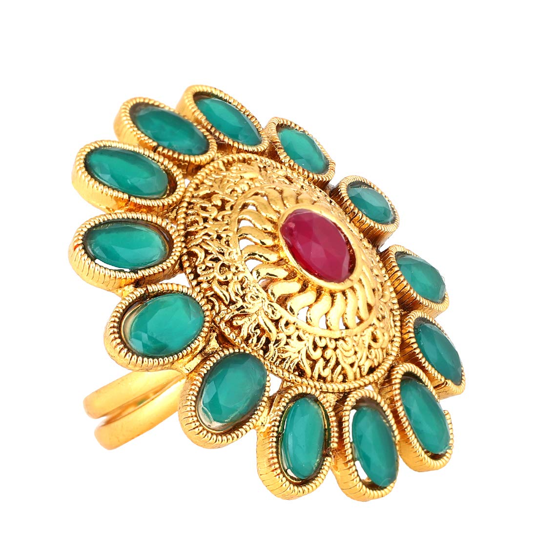 Yellow Chimes Rings for Women Stones Studded Gold Plated Cocktail Wedding Traditional Ring for Women and Girls.