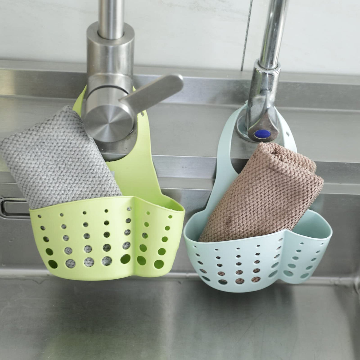 Homestic Kitchen & Bathroom Organizer|Multipurpose Basket Shelf For Kitchen & Bathroom|Adjustable Snap Fastener|Non-Toxic & Odor-less|Flexible & Durable|Smart Drainage Holes|Pack of 2|Multicolor