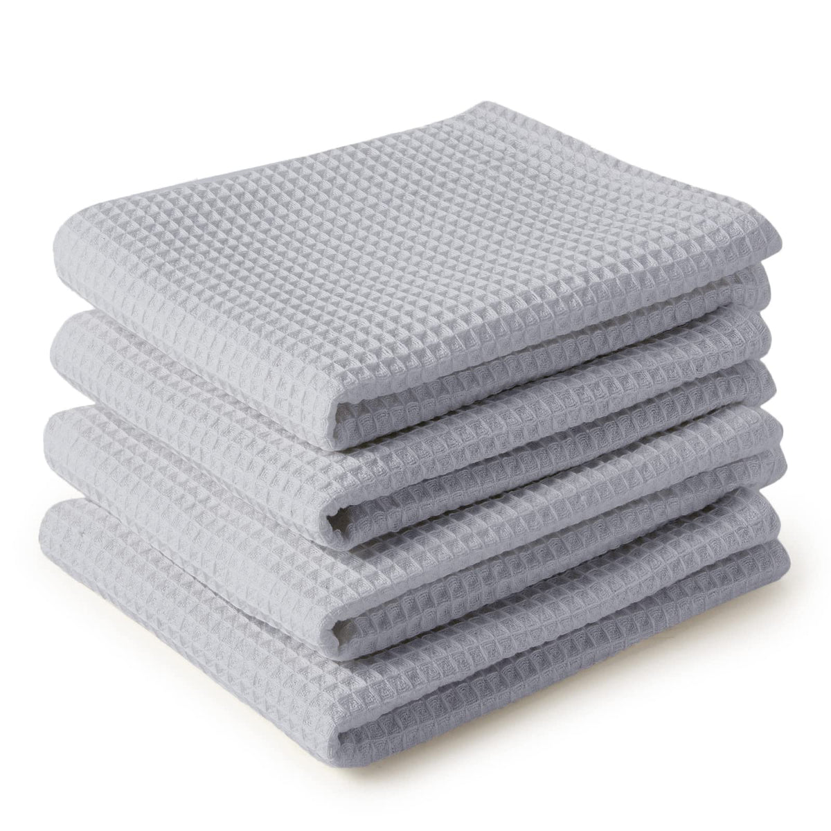 Encasa Homes Anti-Bacterial Kitchen Dish Towels X-Large 18 x 28 inch (4pc Set) Highly Absorbent Waffle Cloth Teatowel for Cleaning & Quick Drying of Plates & Glasses, Eco-Friendly Cotton - Light Grey