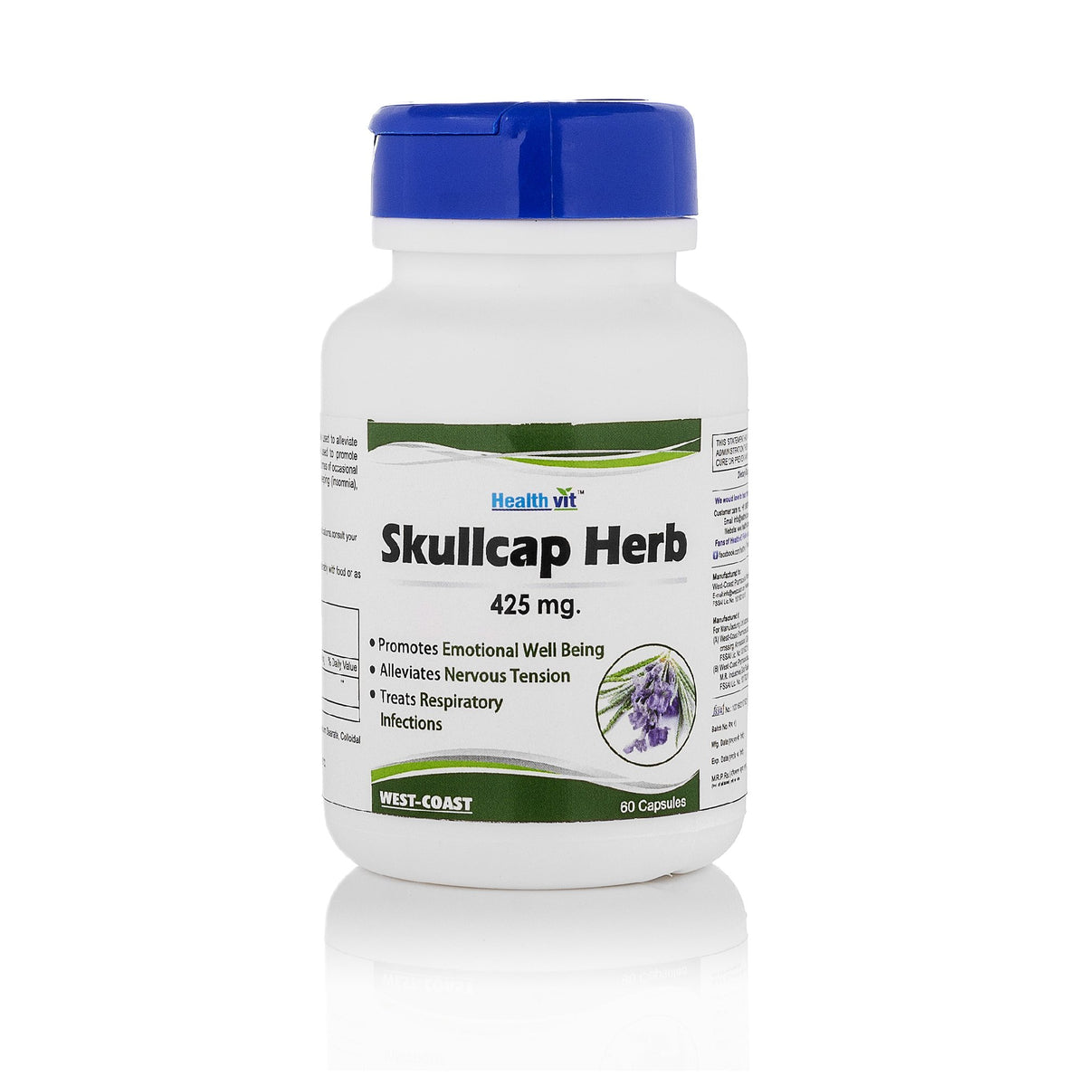 Healthvit Skullcap Herbs 425 mg For Nervous System Support 60 Capsules
