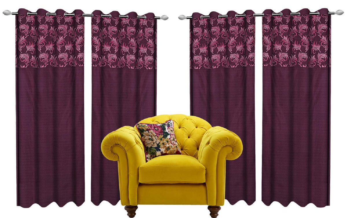 Kuber Industries Leaf Design 6 Pieces Polyester Eyelet Door Curtain 7 Feet (Pink)-Ctktc30244